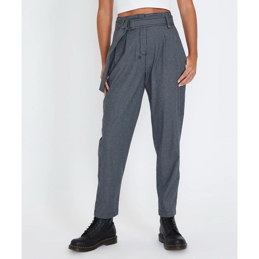 KSUBI Bite Back Pants Size 26 Plaid High Waisted Belt Checkered Paper Bag Pants